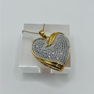 1.00 CT Natural Diamond Large Heart Necklace Gold Overlay